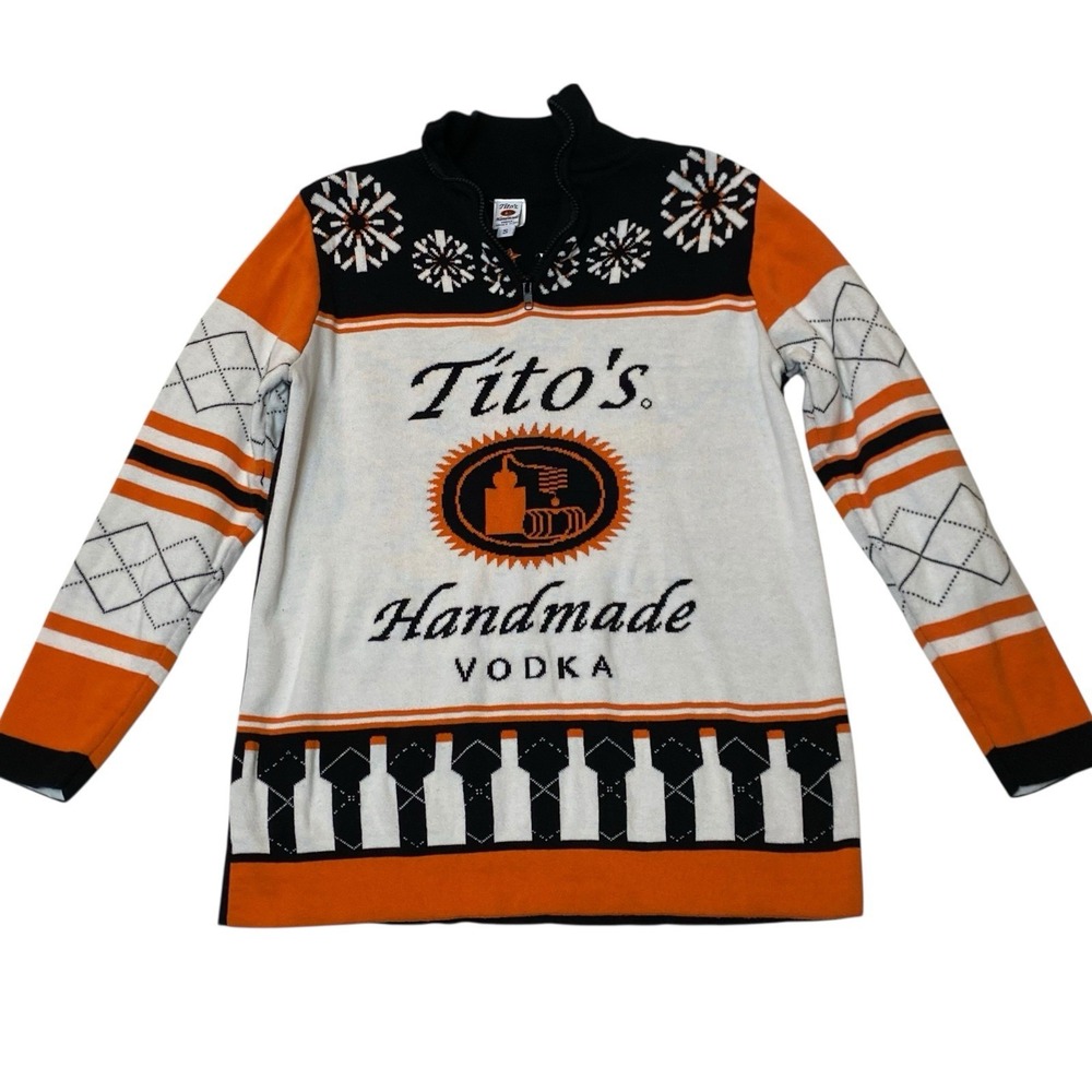 Titos Handmade Vodka Ugly Christmas Sweater Mens S Orange Holiday Halloween Rare